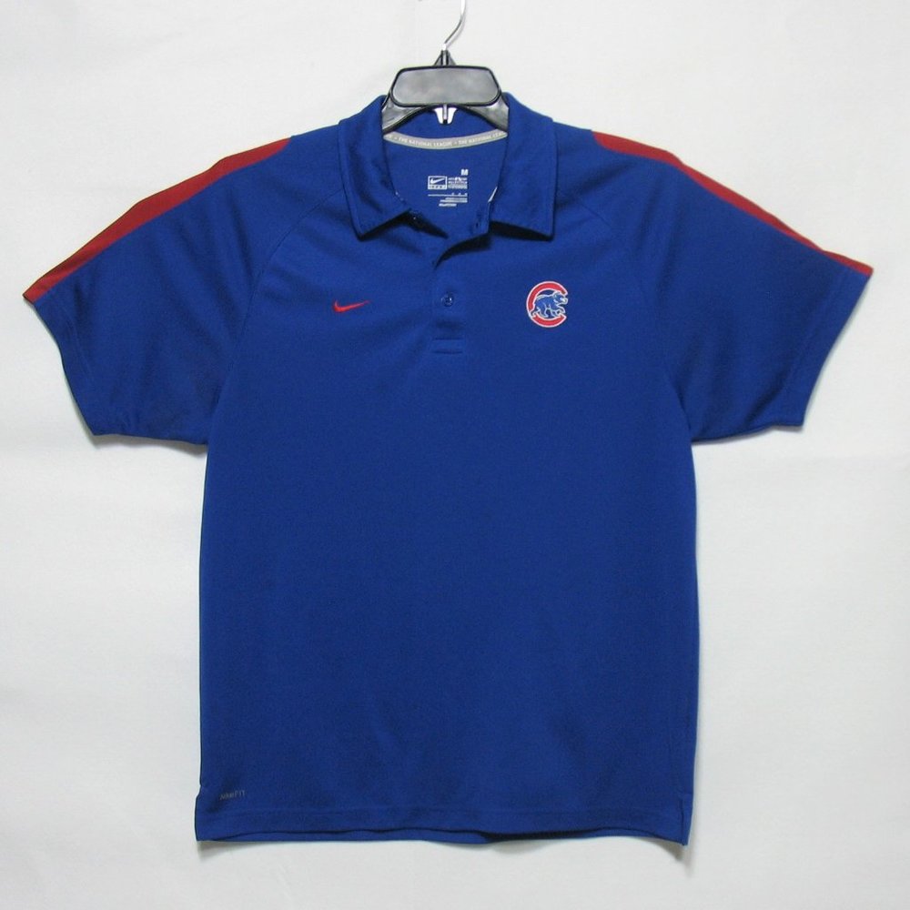 Chicago Cubs Nike Dri Fit Mens Polo Shirt Blue & Red Collar Short Sleeve Medium